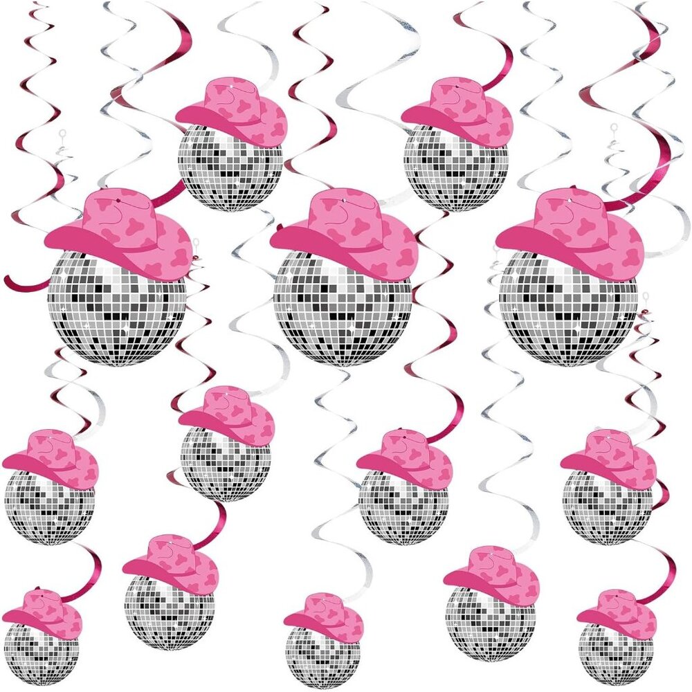 Pink and Silver Cowboy Disco Ball Party Decorations